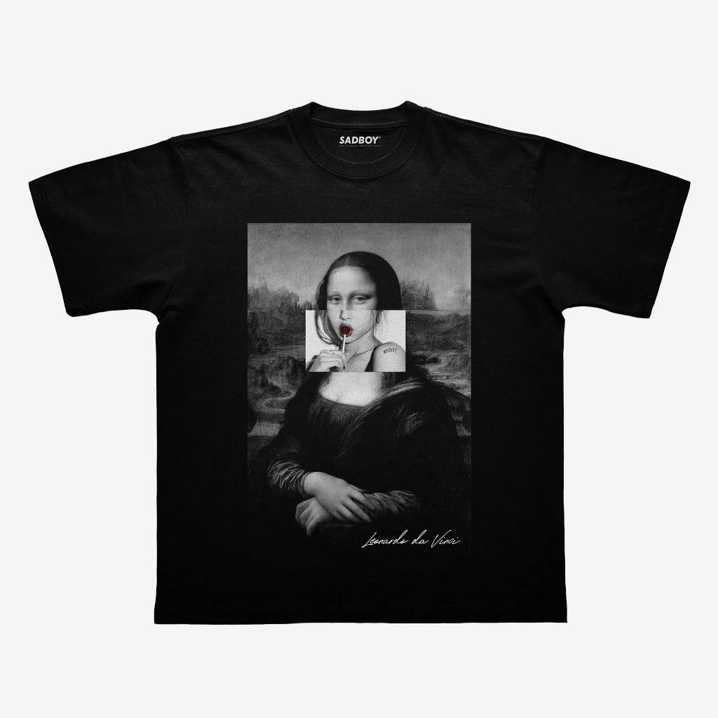(จัดส่งตลอด 24 ชั่วโมง）OOOK Official เสื้อยืดแขนสั้นผู้หญิงเกาหลี พิมพ์ลายโมนาลิซ่า ทรงหลวม โอเวอร์ไซส์ ผ้าคอตตอน 100%