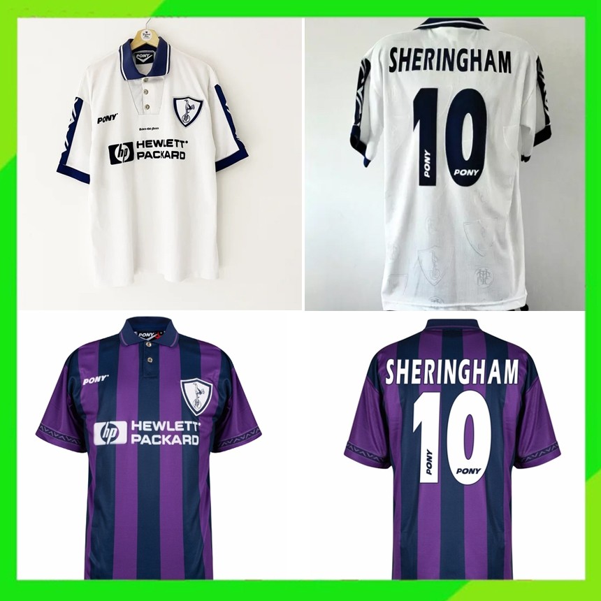 Retro 95-97 Tottenham Hotspur Home White Away สีม่วง Thai Edition คุณภาพสูง AAA SHERINGHAM#10