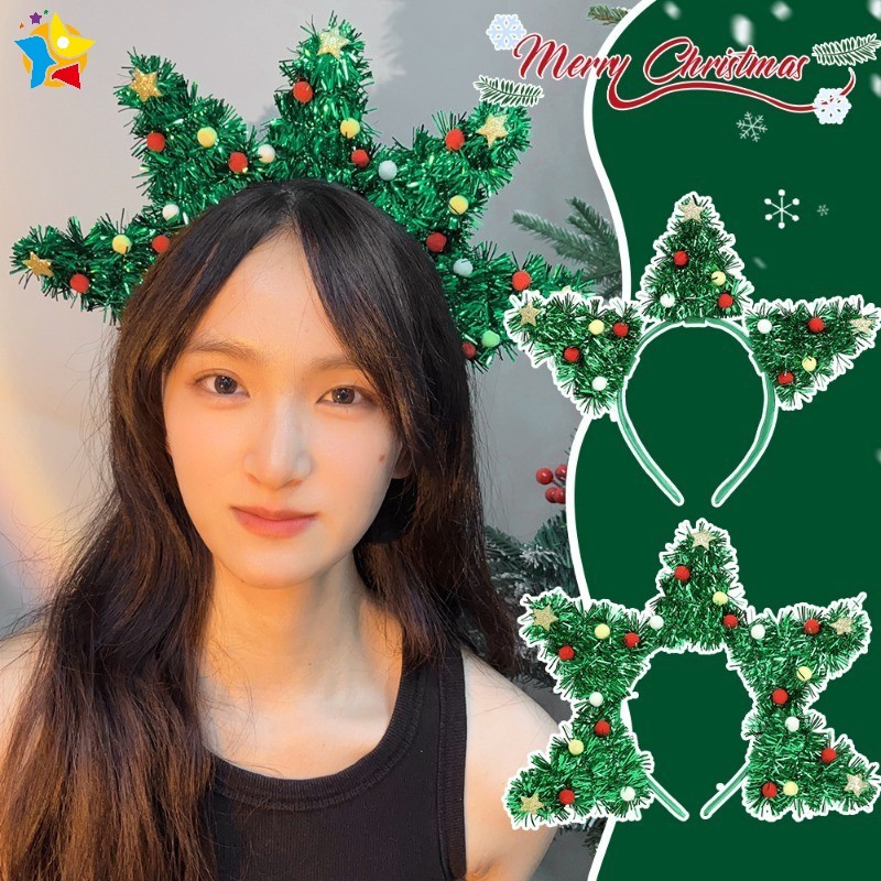 น่ารักแฟชั่น Tinsel Xmas Tree Hairband ต้นคริสต์มาสแถบคาดศีรษะผู้หญิงคริสต์มาสปีใหม่ Party Decor Supplies