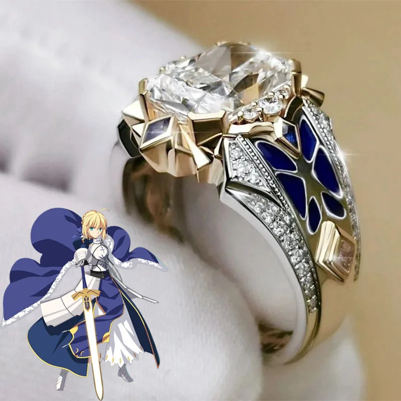 อะนิเมะเกม Fate stay Night Saber Altria Pendragon คอสเพลย์แหวนผู้ใหญ่ Unisex ปรับเปิดแหวนอัญมณีเครื่องประดับอุปกรณ์เสริม Prop