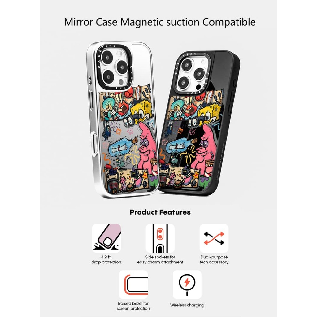Casetify X Great Adventure แม่เหล็กดูด Black & Sliver กระจก IPhone กรณี IPhone 16 15 14 13 12 Pro Max Plus Hard กลับกรณีฝาครอบกล่องแกะสลักโลโก้