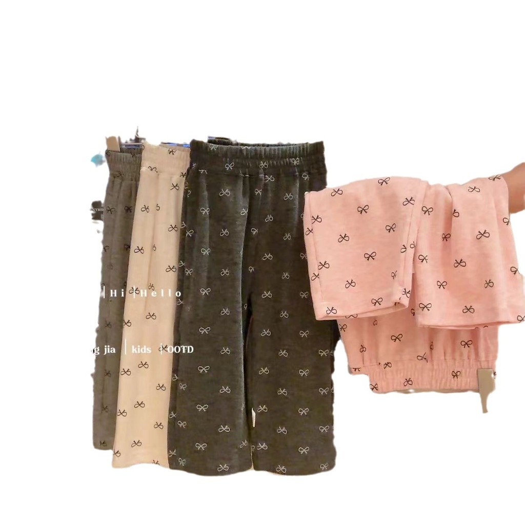 [มล] 80-160ซม สาวฤดูใบไม้ผลิฤดูใบไม้ร่วงพิมพ์กางเกงขากว้างเด็กสวมใส่ด้านนอกโบว์ เลกกิ้ง ยืดหยุ่นตรงกางเกงลําลอง - รูปที่ 4
