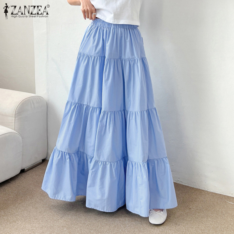 Zanzea กระโปรงแม็กซี่ยาวแฟชั่นเกาหลีสีทึบสําหรับผู้หญิง — صورة 6