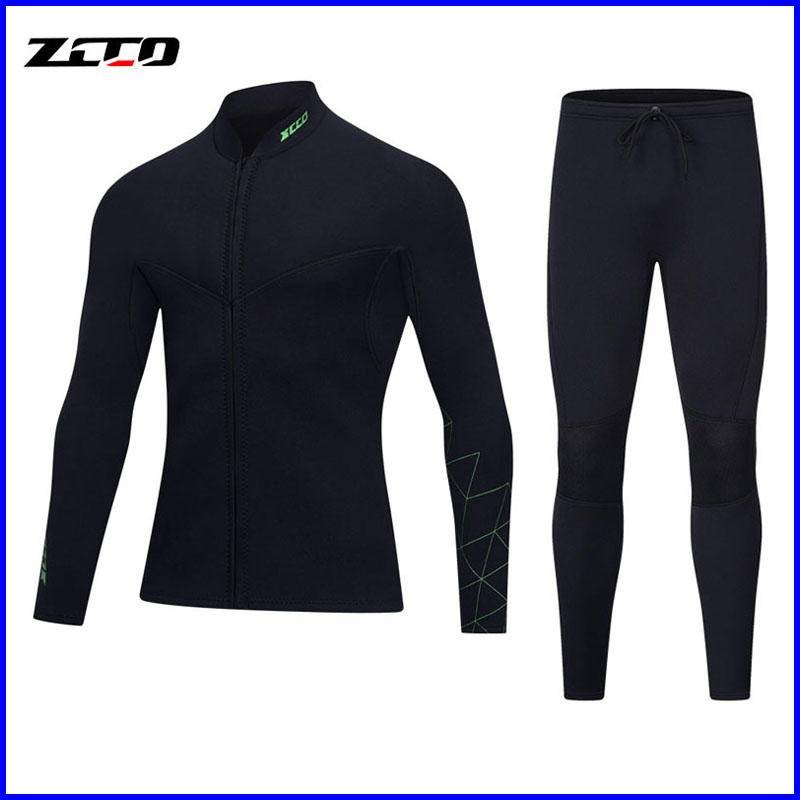 พร้อมสต็อก ZCCO 3MM มิลลิเมตรดําน้ําด้านบนกางเกงดําน้ําผู้ชาย นีโอพรีน สองชิ้นอบอุ่นด้านหน้าซิปเอว เชือกรูด ออกแบบกลางแจ้งท่อง