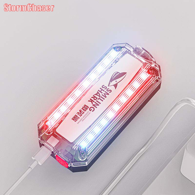 [StormChaser] กลางแจ้งสีแดงสีฟ้า Strobe Light ไฟเตือนตํารวจ Usb ชาร์จไฟฉายคลิปไหล่กระพริบใหม่