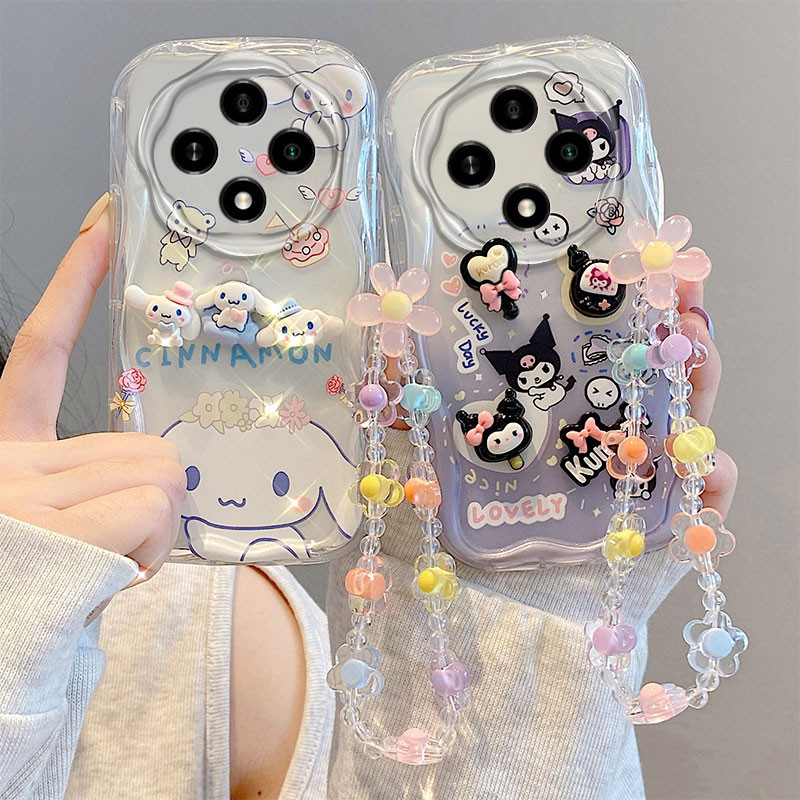 สาวน่ารัก 3D ตุ๊กตา Kuromi ดอกไม้ Rainbow กระต่ายนุ่มสําหรับ OPPO Reno 12 12F 11 11F 10 Pro Plus 8 8 T 7 7z 8z 5G พร้อมเชือกสั้น
