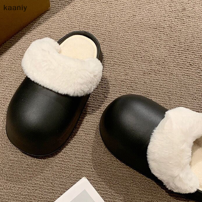 [KAN] ผู้หญิงรองเท้าแตะ Faux Fur Fuzzy น่ารักรองเท้าแตะที่ถอดออกได้ซับรองเท้าแตะส้นห่อหน่วยความจําโฟม Anti-skid Sole Fluffy รองเท้าแตะ FXH