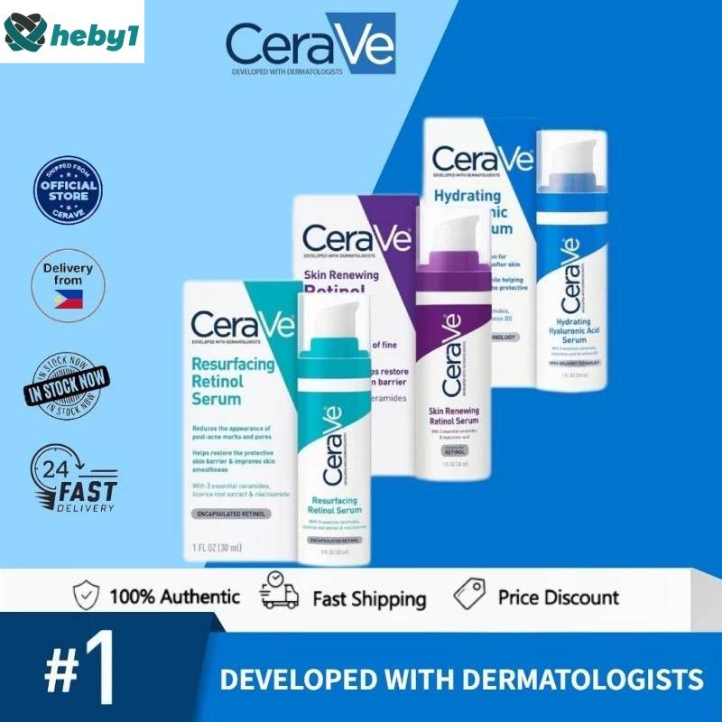 【ลดราคา】【3 ชิ้น/เซ็ต】เซรั่มเรตินอลฟื้นฟูผิว cerave/เซรั่มเรตินอลฟื้นฟูผิว/เซรั่มไฮยาลูโรนิกแอซิดให้ความชุ่มชื้น 30 มล. เอสเซ้นส์ต่อต้านริ้วรอย 30 มล. เซรั่มบำรุงผิวกาย heby1