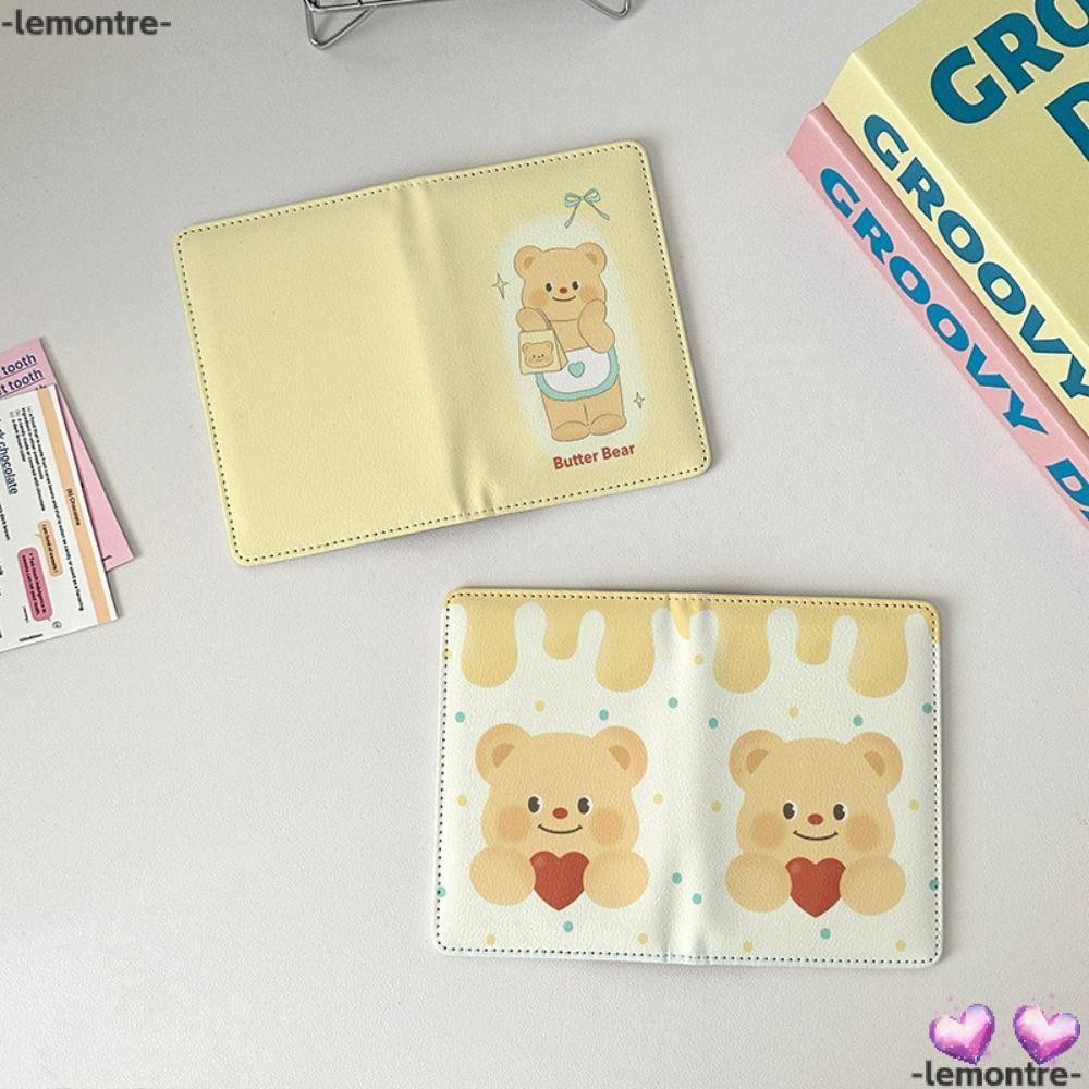 Lemontre Butter Bear Passport Holder, กระเป๋าหนังสือเดินทางมัลติฟังก์ชั่นบางเฉียบ, กระเป๋าสตางค์บัตรเครดิตหนัง PU แบบพกพาการ์ตูน