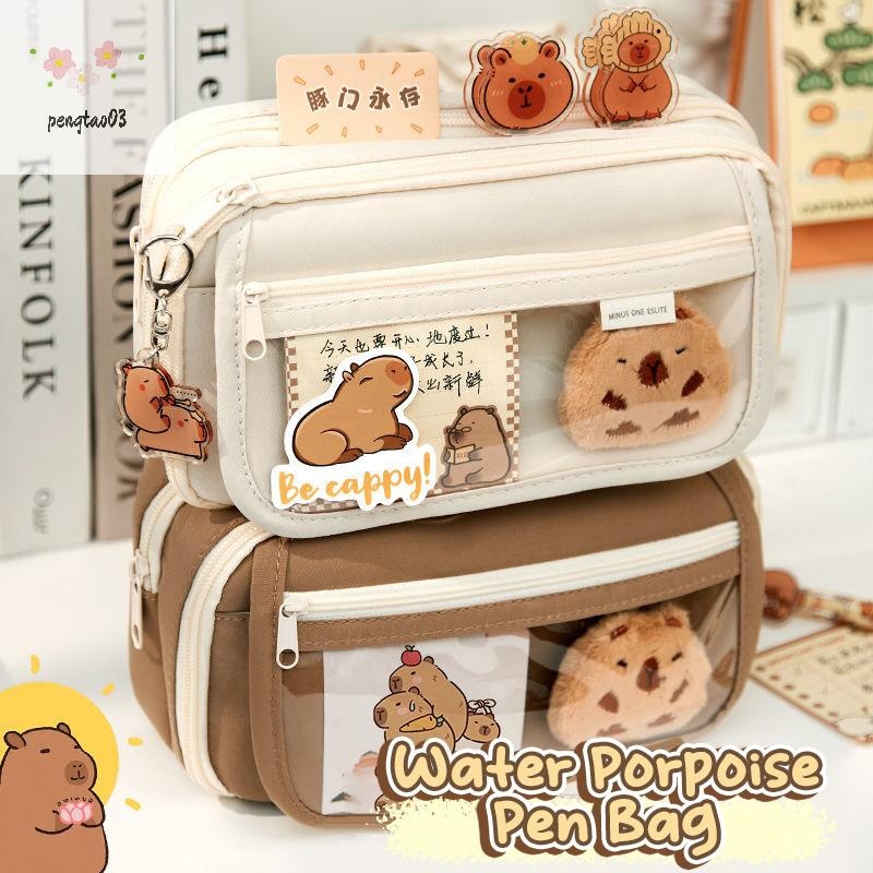 Pengtao03 ใหม่ Capibala กระเป๋าดินสอกระเป๋าเครื่องเขียนผ้าน่ารักกล่องดินสอ Kawaii สกปรกทนขนาดใหญ่ความจุสูงกล่องดินสอดูใหม่
