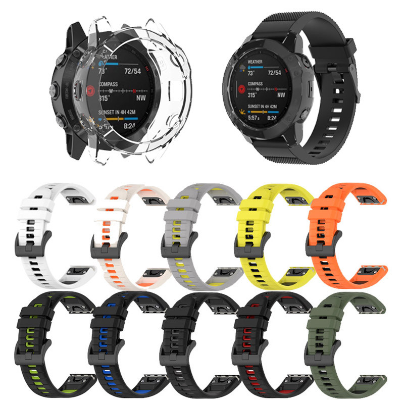 สําหรับ Garmin Fenix 6 6S 6X Pro สายซิลิโคนสีคู่ Quick Release สายกีฬา TPU เคสป้องกันฝาครอบ