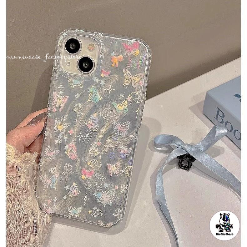 Beautiful Butterfly เคส OPPO A57 A58 A38 A1K A17 A7 A16K A15 A9 A31 A8 A98 RENO5 เคสออปโป้ เลเซอร์โฮโลแกรมหรูหราขนสีเงิน
