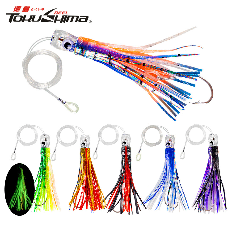 1 ชิ้น 17/25 ซม.Trolling Lures เหยื่อตกปลาน้ําเค็มเหยื่อตกปลาทะเลลึกเหยื่อ Rigged กระโปรงปลาหมึกผู้นําตะขอ Offshore เกมใหญ่ trolling Lure สําหรับ Marlin Tuna Mahi Wahoo