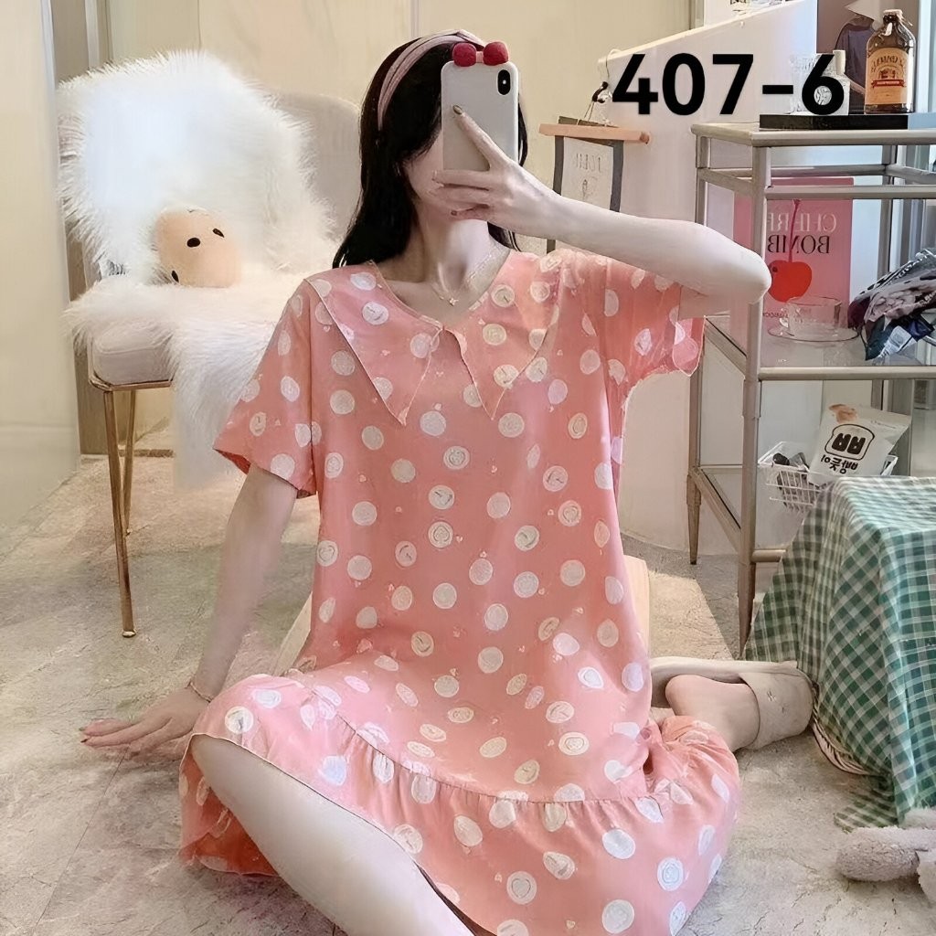 พร้อมส่งราคาถูกสุด ชุดนอนกระโปรงฟรีไซส์ ชุดนอนกระโปรง ชุดนอนสตรีชุดนอนผ้าฝ้าย ผ้านุ่ม ยืดหนุ่นดี สวย ใส่สบาย Q407
