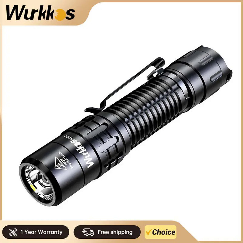 Wurkkos TD02 Tactical Flashlight 2000 Lumens Pocket Torch Rechargeable EDC with Type C Charging Port