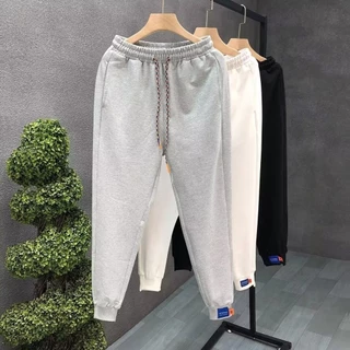 M-5XL กางเกงวอร์มชายสไตล์เกาหลี ทรงหลวมขากว้าง เนื้อผ้าบาง สีพื้น ออกกำลังกาย พลัสไซส์ ดำ/เทา