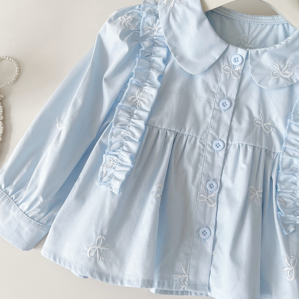 ฤดูใบไม้ร่วงหวานเด็กสาวกุทัณฑ์เย็บปักถักร้อยลูกไม้ปกเสื้อแขนยาว