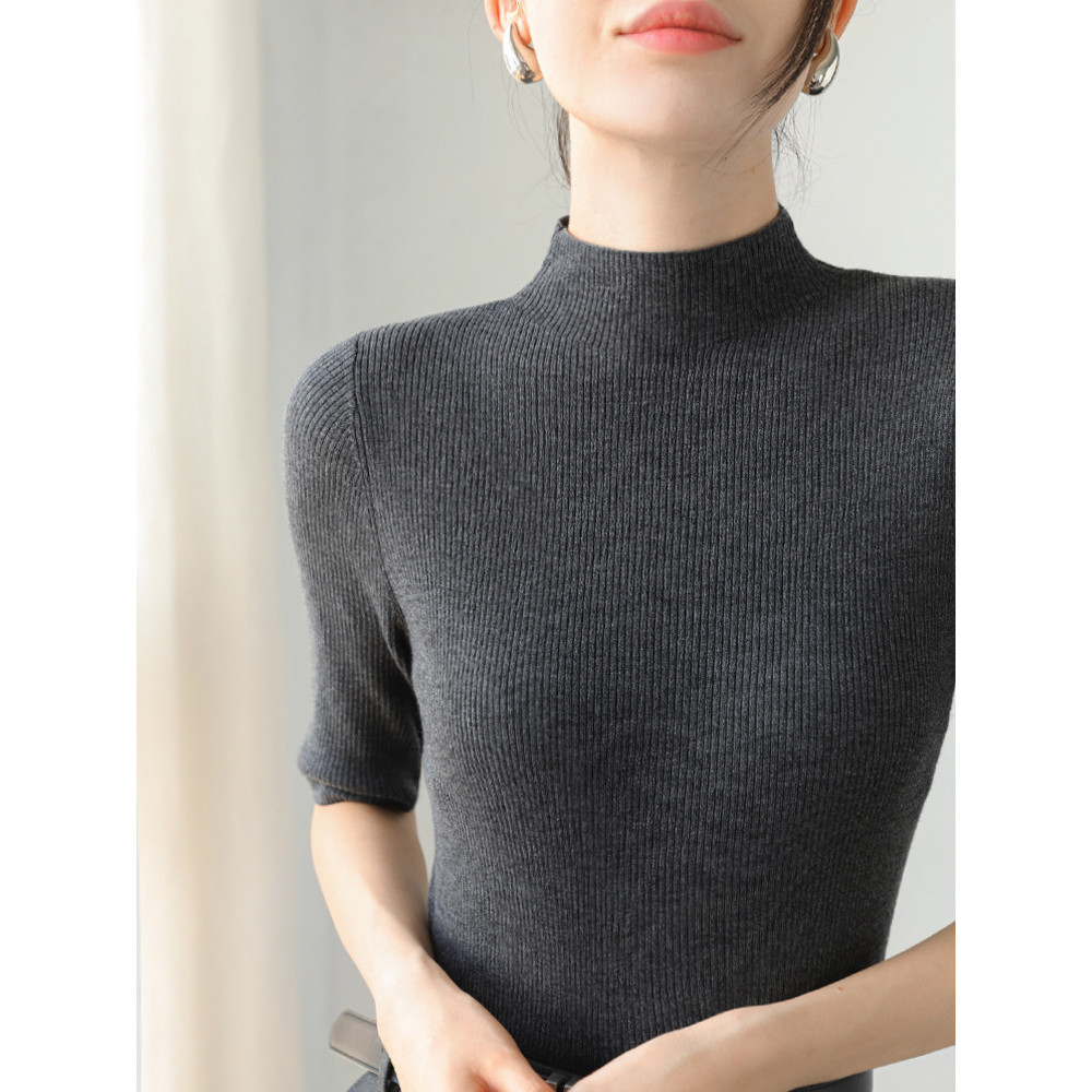 เสื้อสเวตเตอร์ครึ่งแขนคอเต่าผู้หญิงสไตล์ใหม่ Slim-Fit Bo