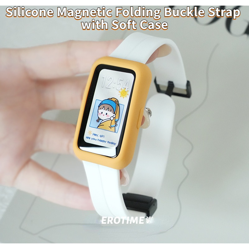 สําหรับ Huawei Band 9 8 7 6 กีฬาสายนาฬิกาสมาร์ท Soft TPU สายรัดข้อมือสร้อยข้อมือสายทดแทนสําหรับ Huawei Band8 Huawei Band9 ซิลิโคนพับสายคล้องคอพร้อม Soft Case