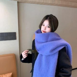 【⚡เวลาจำกัดราคาต่ำ】โบลูโอมิ ผ้าพันคอพู่ยาว,สีทึบ โมแฮร์ ผ้าพันคอแคชเมียร์ฤดูหนาว,อบอุ่นนุ่มหนาผ้าคลุมไหล่ห่อผู้หญิง
