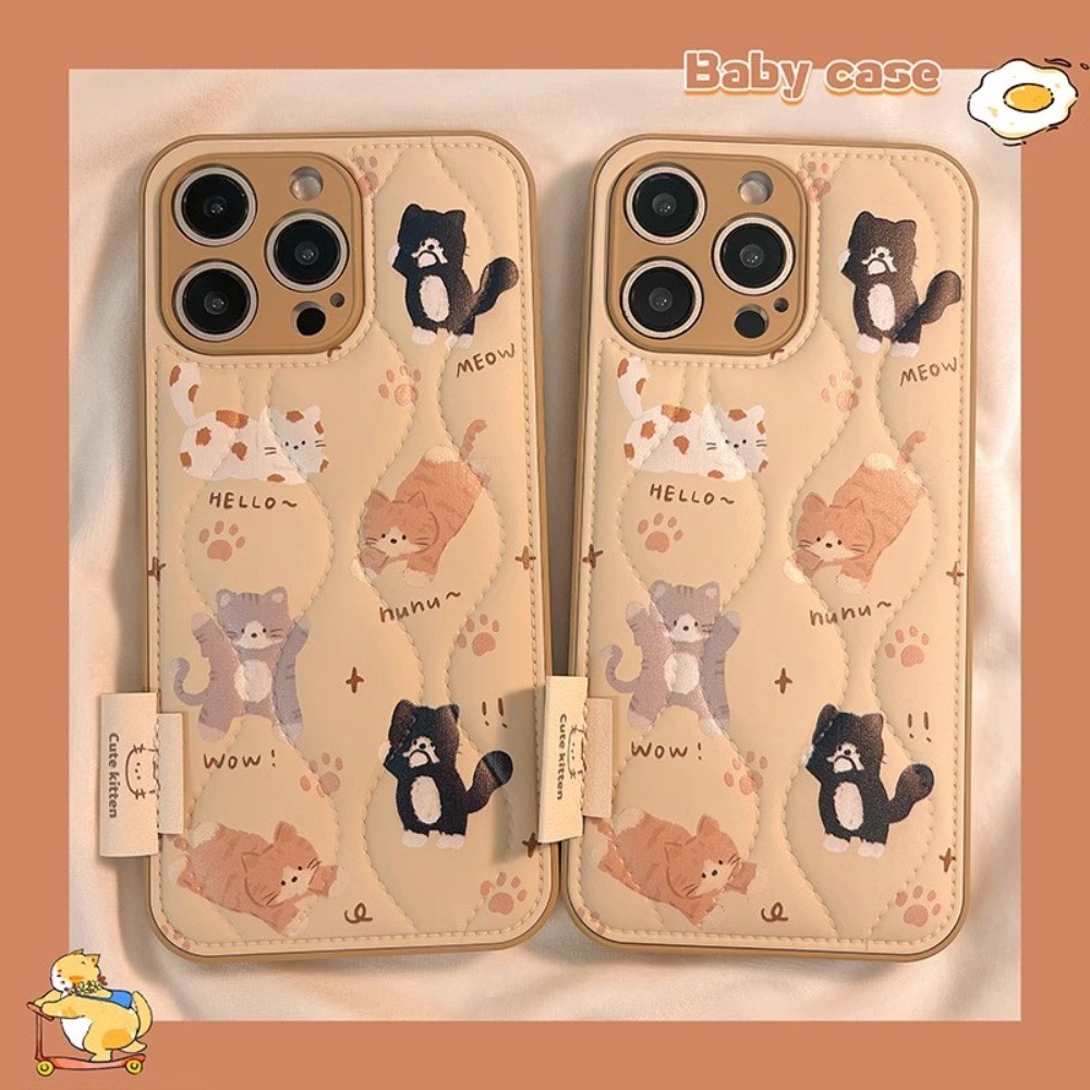 เคส IPhone พรีเมี่ยมถุงลมนิรภัยกันกระแทก IPhone 11 การ์ตูนน่ารัก Ainmal Kitty ฤดูหนาวซองหนัง IPhone 16 Pro Max เคสป้องกันกล้องสําหรับ IPhone 16 15 14 13 12 11 Pro Max