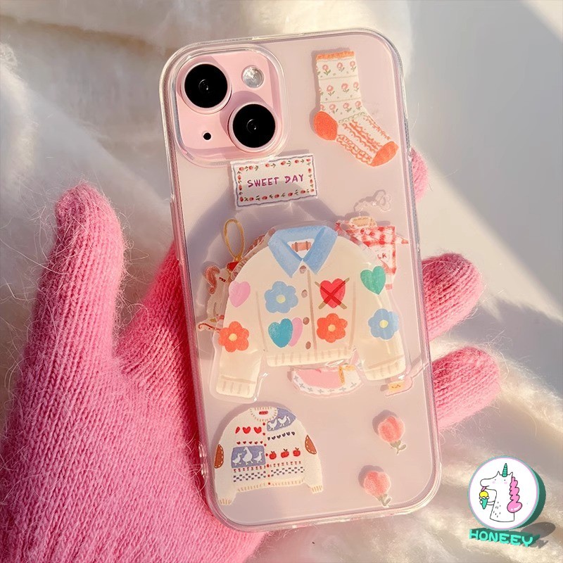 Girly การ์ตูนแจ็คเก็ตผู้ถือเคสโทรศัพท์ใสสําหรับ IPhone 11 15 16 Pro Max 13 14 12 Promax 16plus XR XS Max 7Plus 8Plus โปร่งใสกันกระแทก Soft TPU ป้องกันปกหลัง