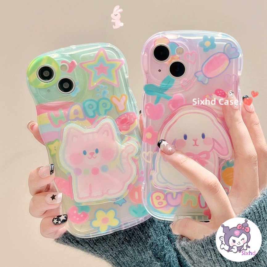 สําหรับ Huawei Nova 7i 5T 7se 6se 10 9 8 Nova Y70 Y71 Y90 P30 P40 P50 P60 Mate 30 40 50 Pro Honor 60 70Pro INS แมวน่ารักและกระต่ายกรณีขาตั้งโทรศัพท์ Soft Protection TPU Cover