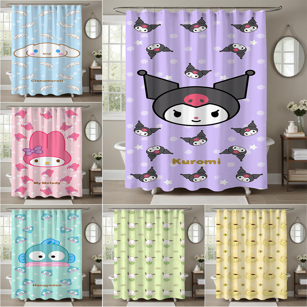 SANRIO ซานริโอ การ์ตูนน่ารักโพลีเอสเตอร์ม่านอาบน้ํากันน้ํา ,ผ้าม่านห้องน้ํา, ความงามในห้องน้ํา