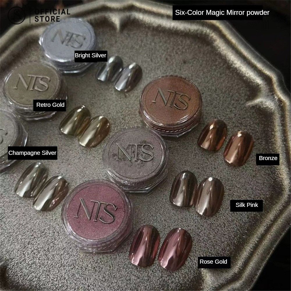 6 ชิ้น ผงเล็บกระจกมหัศจรรย์สดใส 6 สี แป้งเล็บออโรร่า ผงตกแต่งเล็บ