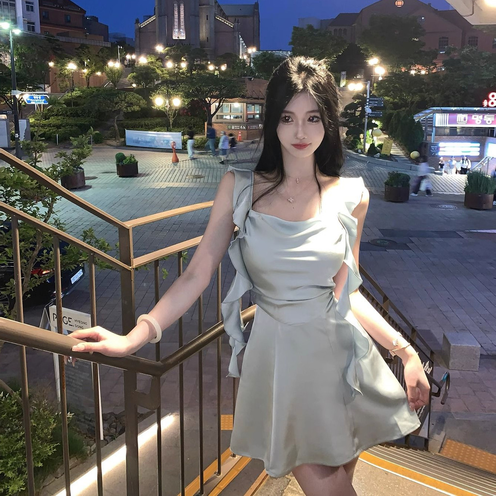 Veewink พร้อมส่งจากกทม ชุดเดรสผ้าซาตินผ้าซาติน ชุดเดรสกระโปรงสั้น ผ้าซาติน สไตล์เกาหลี สําหรับสตรี - รูปที่ 6