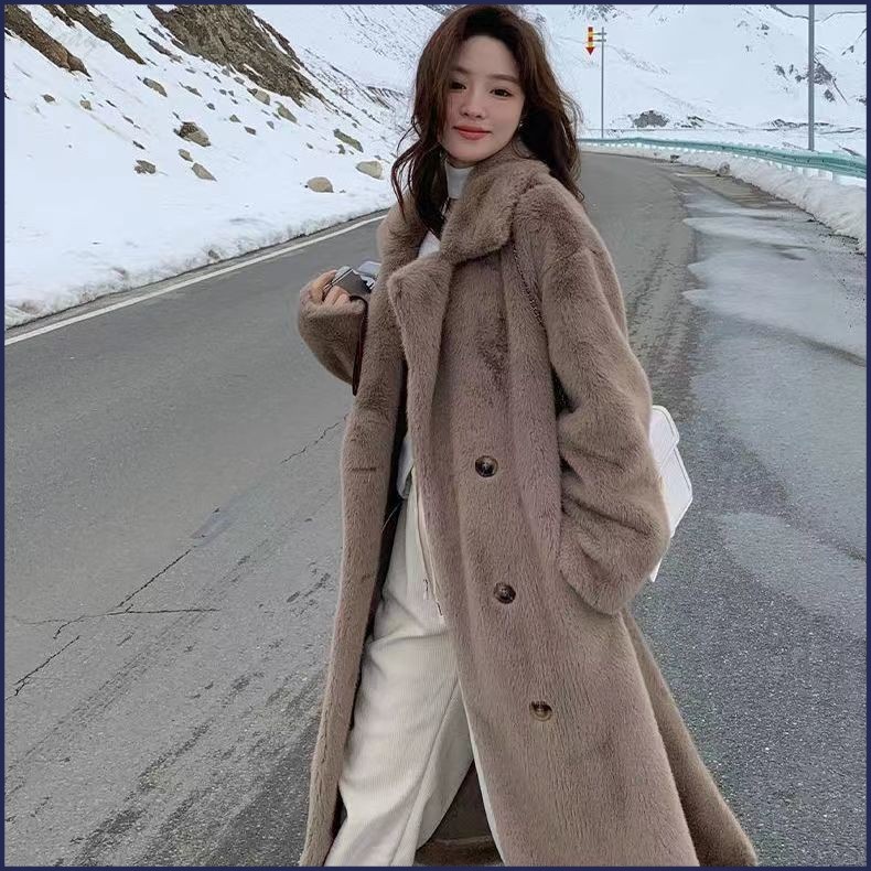 Merad Faux Mink หนาเสื้อสูทยาวพิเศษ Faux Fur Coat