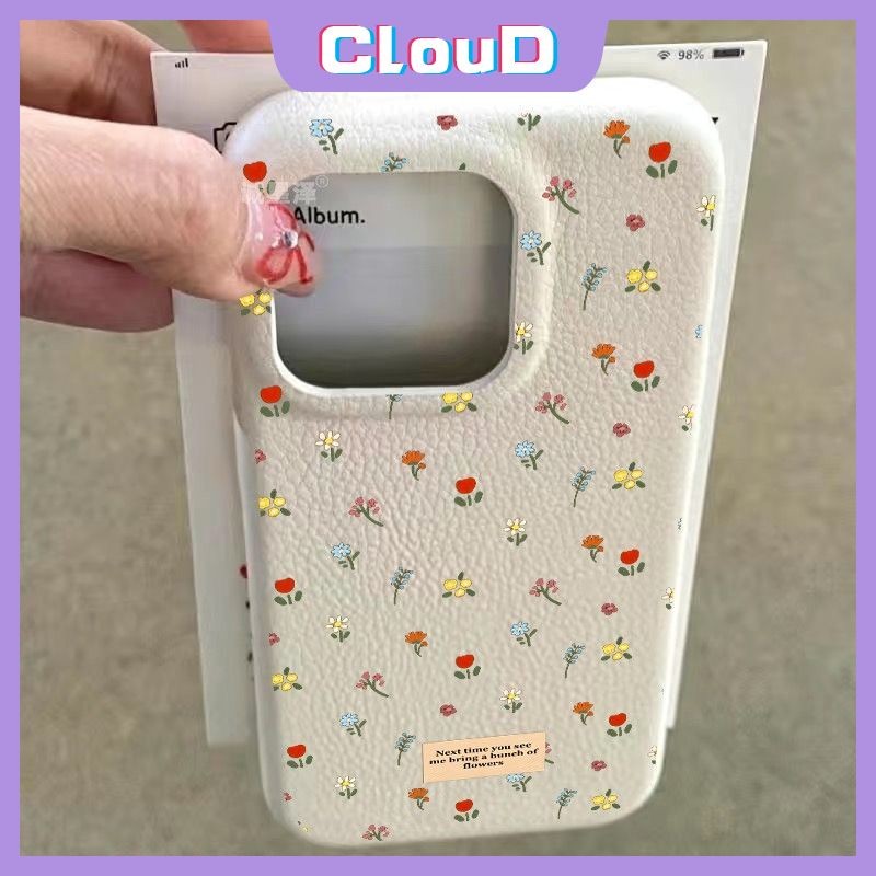 Romance น่ารักดอกไม้สด Candy สีสําหรับ IPhone 13 15 11 16 14 12 Pro Max 14 15 16 Plus 16Pro 15Pro 12Pro หรูหราลิ้นจี่หนังผิวรู้สึกนุ่ม