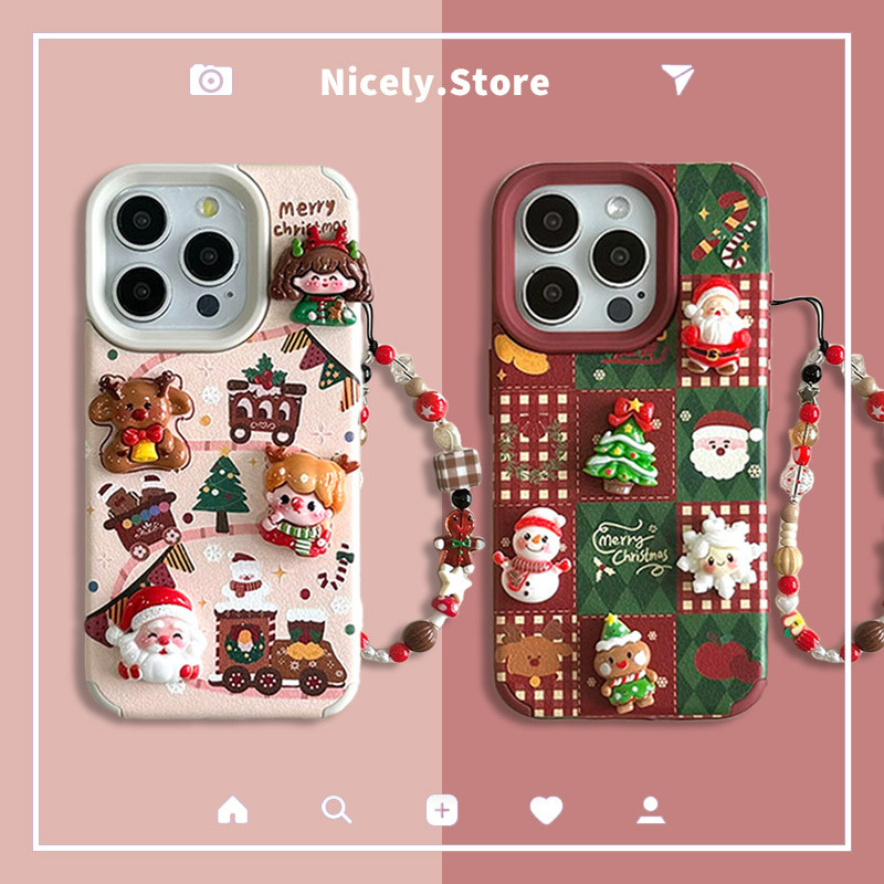ขายร้อน 3D พ่อคริสต์มาส Elk Snowman เคสโทรศัพท์สําหรับ iPhone 16 15 14 13 12 Pro Max 11 13Pro 14Promax พร้อมโซ่หนังสกปรกทนกรณีปก