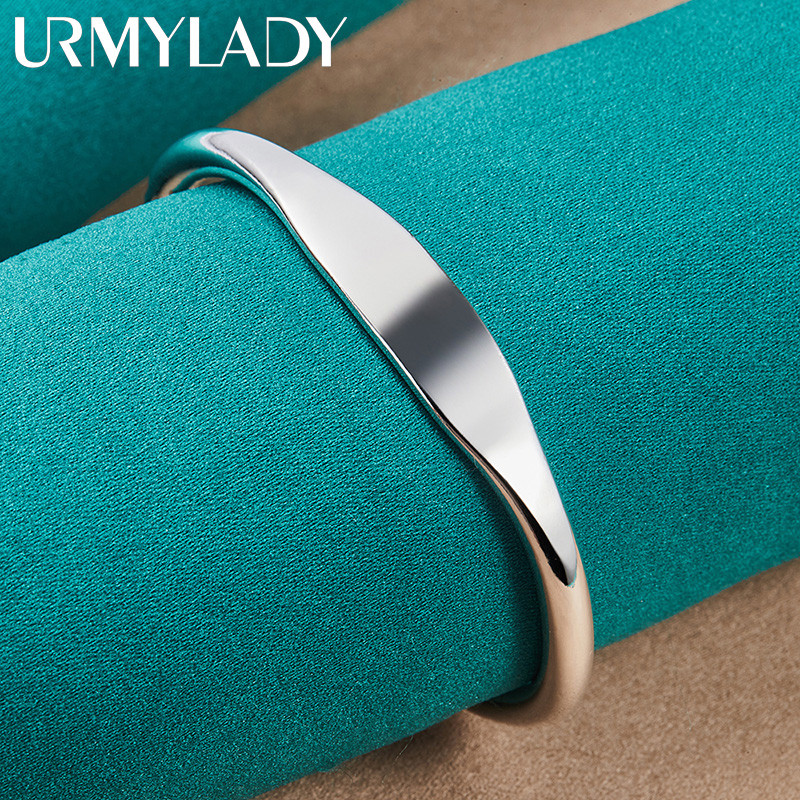 Urmylady 925 เงินสเตอร์ลิง 5 มม.เรียบสร้อยข้อมือกําไลข้อมือผู้หญิงแฟชั่น Charm เครื่องประดับ