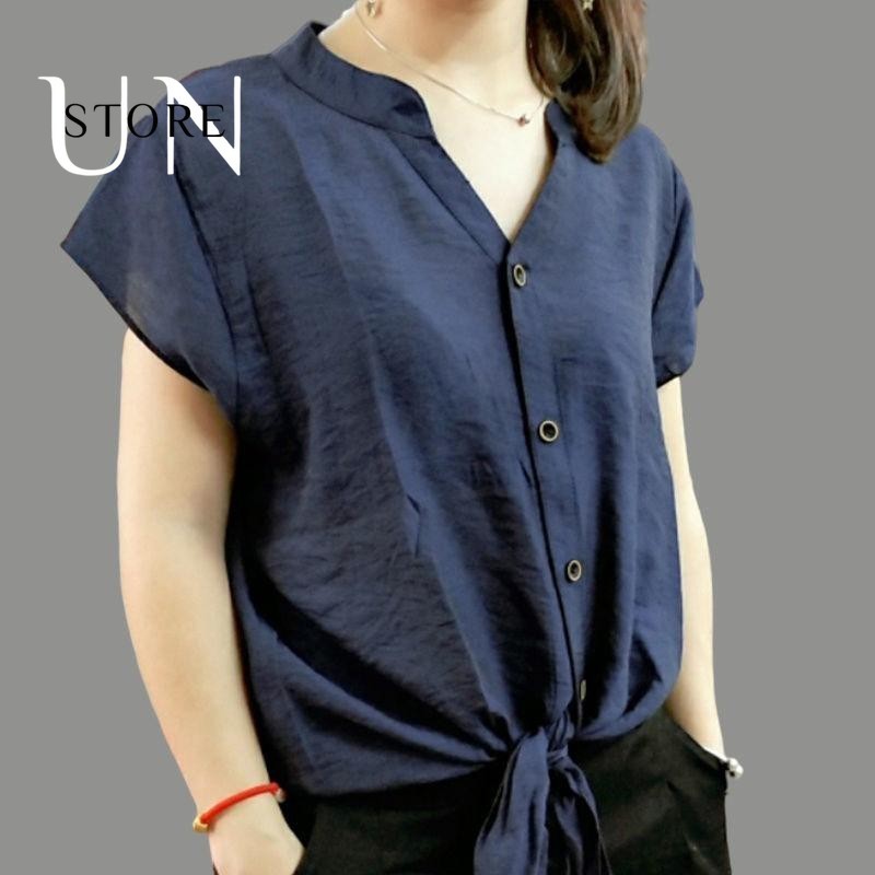 เสื้อคาร์ดิแกนแขนสั้นผู้หญิงเสื้อยืดคอวีลำลองแฟชั่นใหม่เสื้อผ้าหลวมอเนกประสงค์