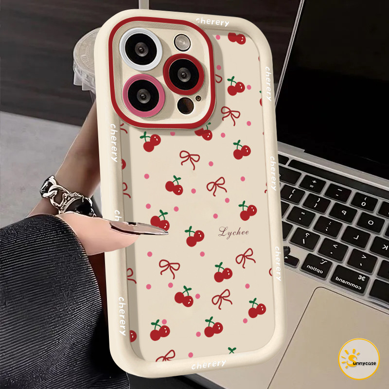 เคสนิ่มลายโบว์เชอร์รี่เรียบง่าย เข้ากันได้กับ OPPO A15 A16 A58 A38 A12 A5s A3s A53 A7 A17 A57 A54 A77 A72 A78 A52 A92