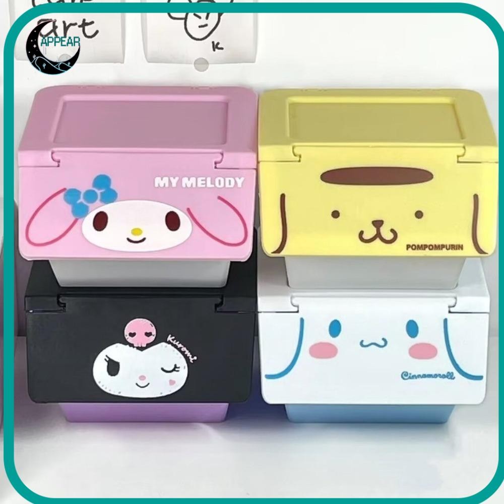SANRIO กล่องเก็บของมัลติฟังก์ชั่น APPEAR Kuromi, กล่องเก็บของพลิกซานริโอวางซ้อนกันได้, กล่องเครื่องประดับพลาสติกสุนัขอบเชยมายเมโลดี้