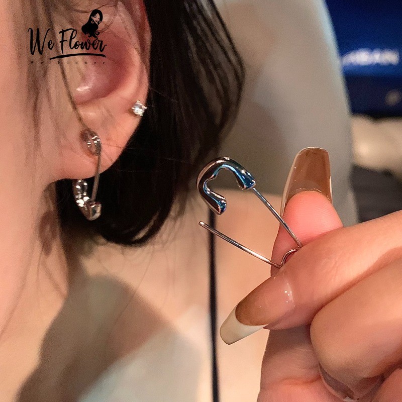 We Flower Punk s925 Silver Pin Clip Hook ต่างหูสําหรับผู้หญิงผู้ชาย Street แฟชั่น Safety Pins หูเครื่องประดับอุปกรณ์เสริม
