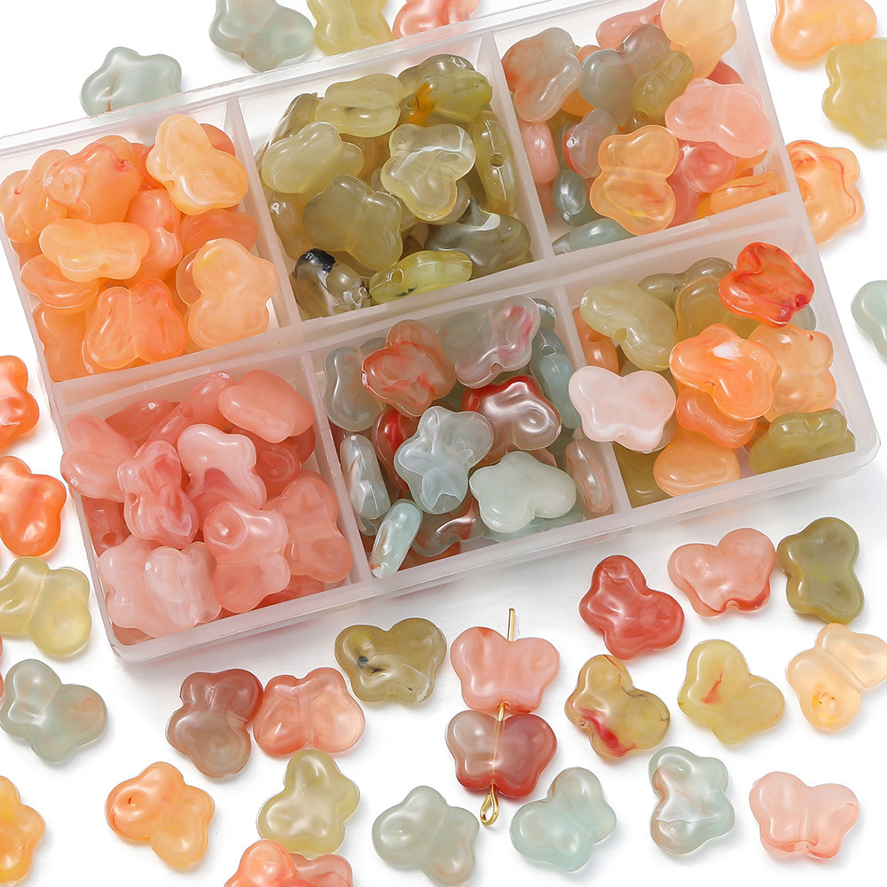 St. kunkka 20 ชิ้นอะคริลิคเลียนแบบลูกปัดหินสองสีรอยเปื้อนหินบดลูกปัดผีเสื้อสําหรับ DIY สร้อยข้อมือสร้อยคอทํา