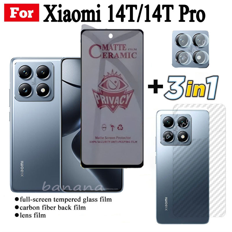 3 IN 1 Xiaomi 14T Pro Anti-Spy Privacy ฟิล์มเซรามิคสําหรับ Xiaomi 14T 5G เลนส์กล้องป้องกันหน้าจอและฟิล์มด้านหลัง