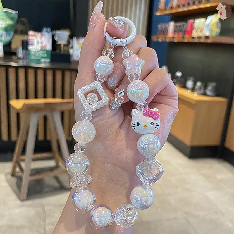 [IN] Kawaii Sanrio Hello Kitty โทรศัพท์สําหรับหญิง Kuromi My Melody ลูกปัด Keychian กระเป๋าจี้อุปกรณ์ตกแต่ง Y2K ของขวัญ TH