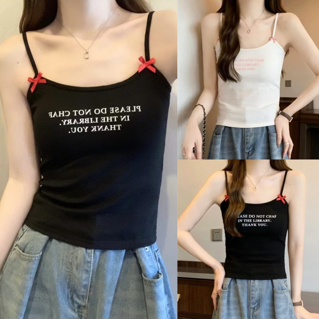 Luna Shop สาวหวานสุดฮอต เสื้อกล้ามพิมพ์ลายตัวอักษร เสื้อท่อนบนสั้นเข้ารูปรับซัมเมอร์