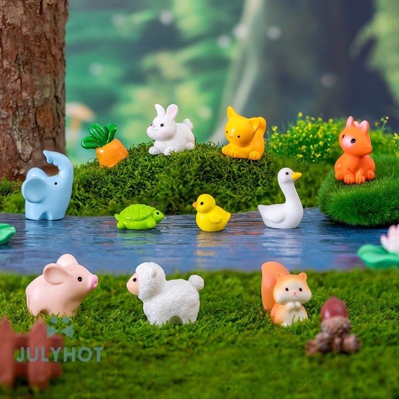 Cool 3PCS สุนัขกระรอก Fox กระต่ายแกะเป็ดหมูแมวม้ากบเต่างู Koala Figurine Miniature Fairy Garden Decor อุปกรณ์เสริม vn