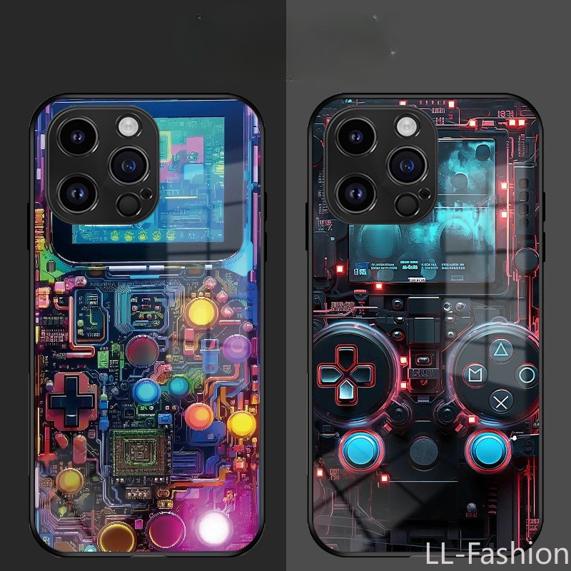 เคสโทรศัพท์กระจกนิรภัยส่องสว่างกันกระแทก Hard ปลอก gamepad technolog สําหรับ Vivo Y17s Y16 Y36 Y02 Y02T Y20i Y21s Y22s Y33s Y20s Y27 Y17 Y15s X90 V50 V20e X70T X20s X20e V27