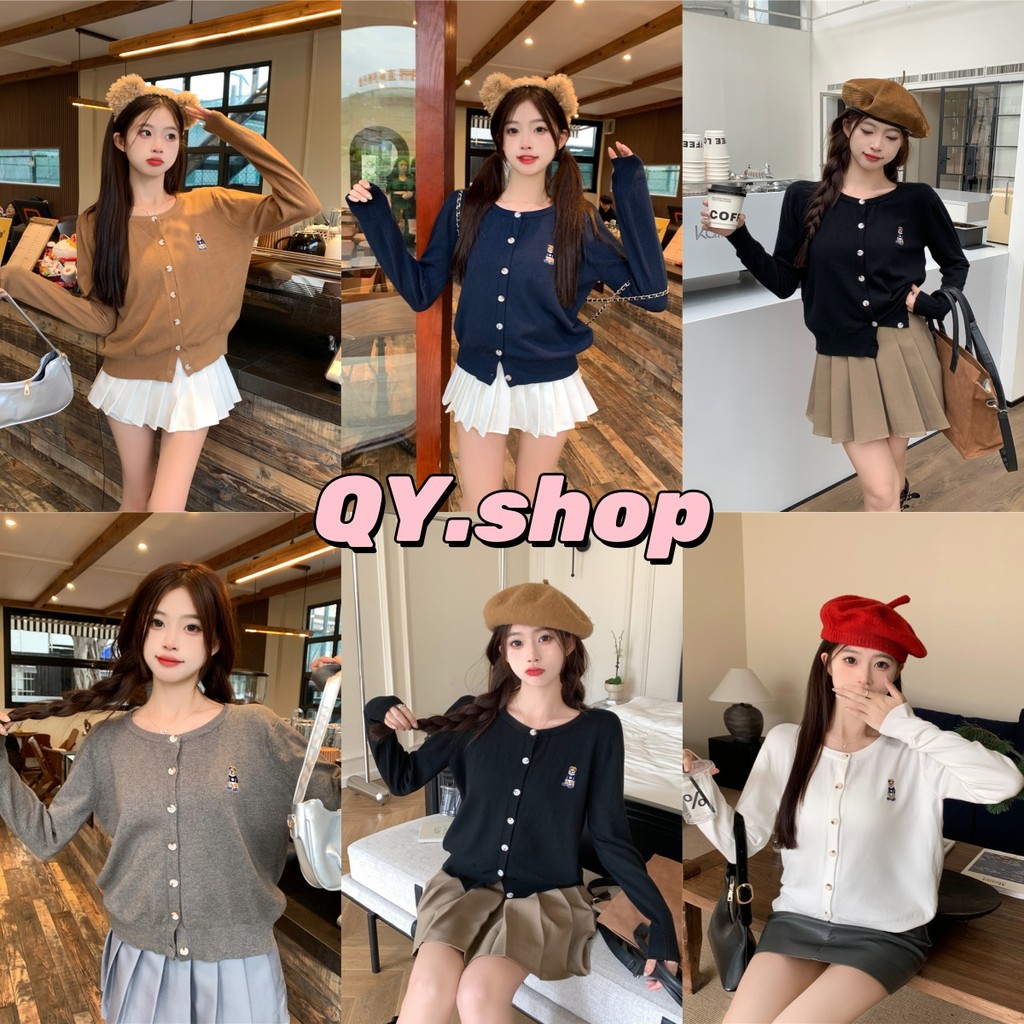 QY.Shop สินค้าราคาพิเศษ เสื้อคลุมไหมพรมแขนยาวน่ารัก คอกลม ปักลายหมี ใส่สบาย "Y-2812"