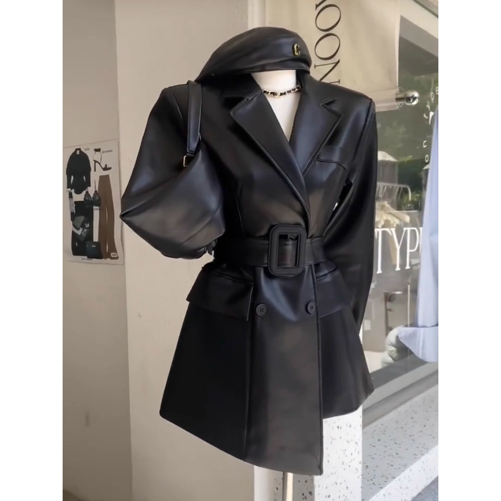 เสื้อโค้ทย้อนยุคสีกาแฟฤใบไม้ร่วง Royal Sister Fan High Feen ins ชุดหนังผู้หญิงเอวใหม่ดีสุดๆแฟชั่น yz