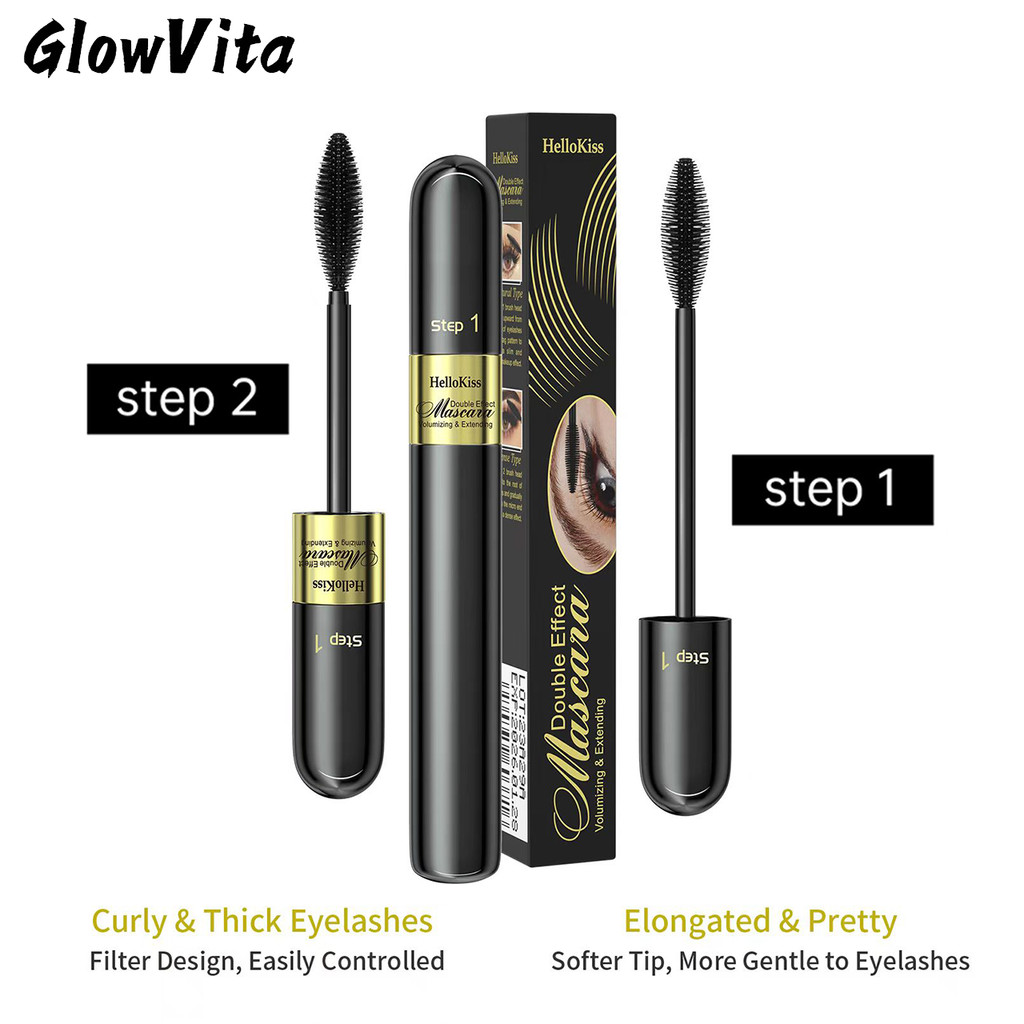 GLOW VITA 2 In 1 มาสคาร่าปัดขนตา แบบสองหัว กันเหงื่อ กันน้ํา แห้งเร็ว ไม่เลอะ ติดทนนาน สีน้ําตาลดํา