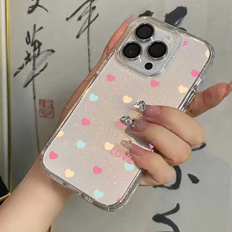 สีใสกากเพชร สำหรับรุ่นไอโฟน 16 7 8plus x xr xsmax 11 14 12 13 15 Pro max 16 Pro เคสไอโฟน11ความรักสี
