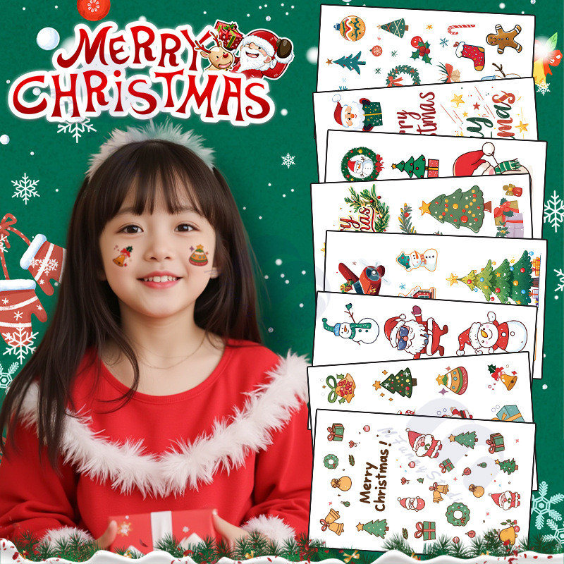 【MF Magic Tattoo】คริสต์มาส เด็กน่ารักสติกเกอร์การ์ตูนตกแต่ง สโนว์แมน ของขวัญ สติ๊กเกอร์รอยสัก