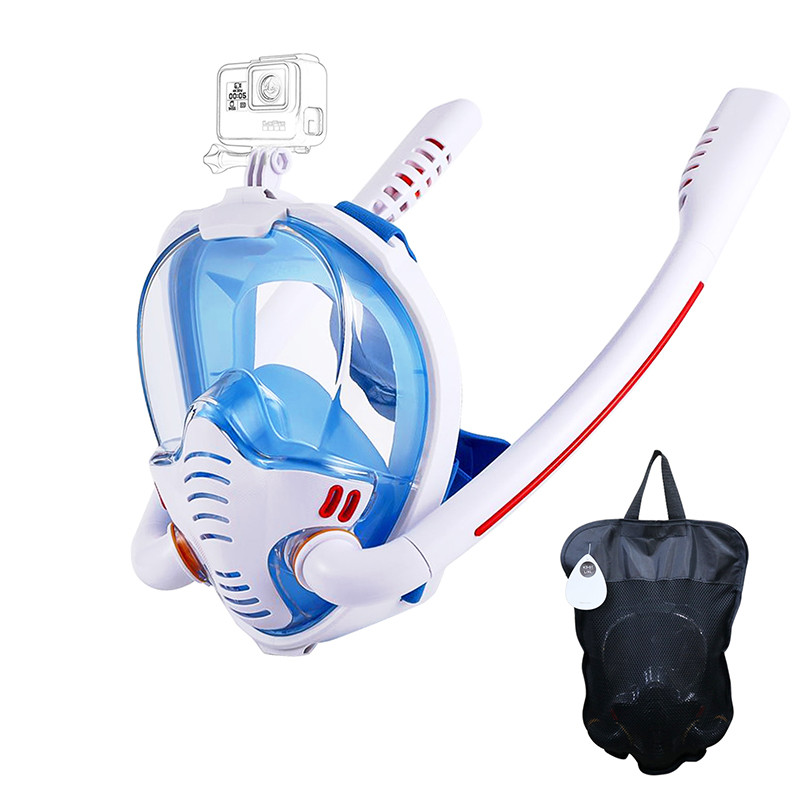 หน้ากากดําน้ำ ท่อคู่Full Face Snorkel Mask Double Tubes ป้องกันหมอกแบบพาโนรามา